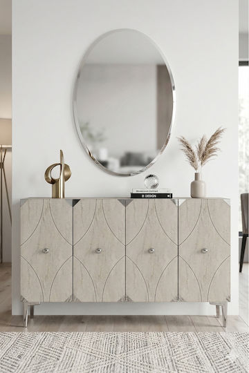 SteweHome Sideboard aus Holz & Glas mit Spiegel Vielseitig 120x32x75cm