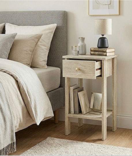 Gray Wooden Bedside Table 40x35x70cm