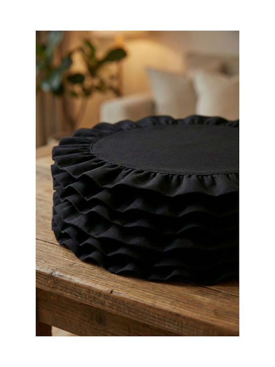 SteweHome Round Fabric Black Placemats 40cm 6 Pieces