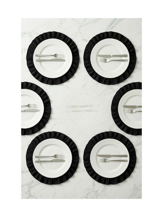 SteweHome Round Fabric Black Placemats 40cm 6 Pieces