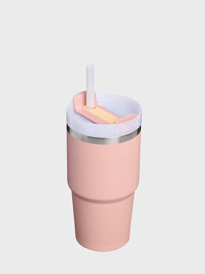 Stanley Flowstate Thermos Glass 590ml Peach Rose With Straw And Handle