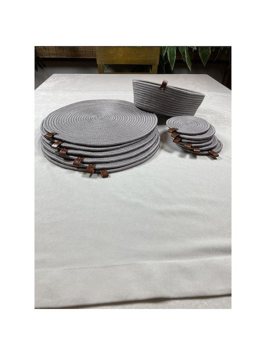 SteweHome Round Gray Wicker Placemats 33cm 13 Pieces
