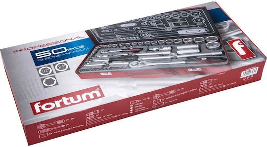Fortum Set de chei tubulare și clichet 50buc