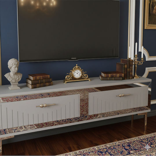 Μπουφές Ξύλινος με Καθρέπτη Λευκός 120x30x41cm