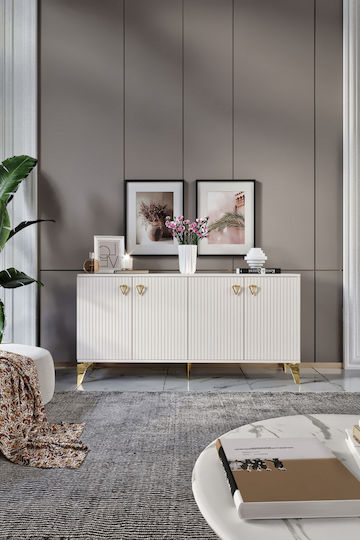 Sideboard Holz Ecru 160x40x84cm