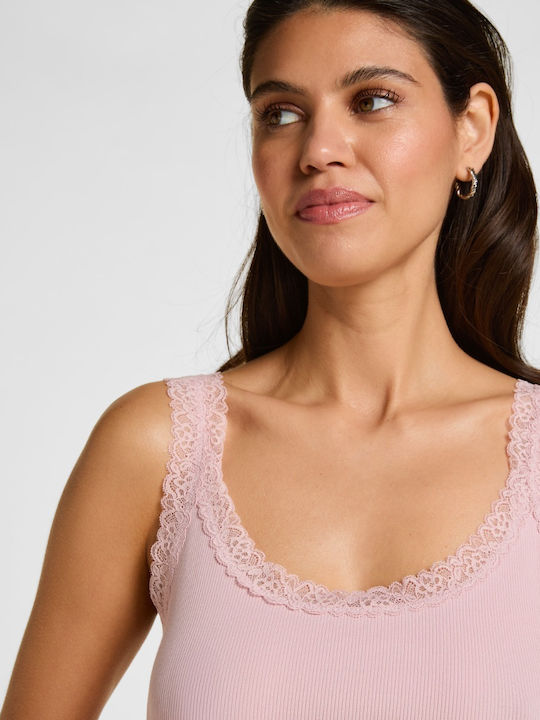 Hunkemöller Sommer Damen Schlafanzug Bluse Rosa Jersey Rib
