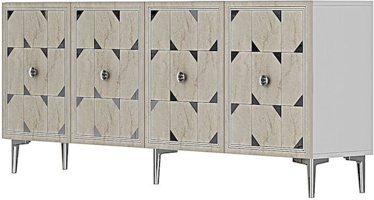 Wooden Sideboard with Mirror White 150x32x75cm