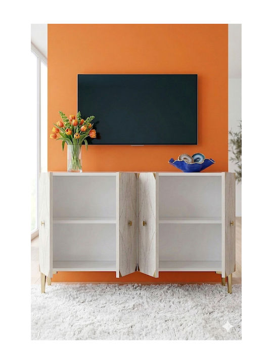 SteweHome Sideboard Aus Holz Mit Spiegel Weiß 120x32x75cm