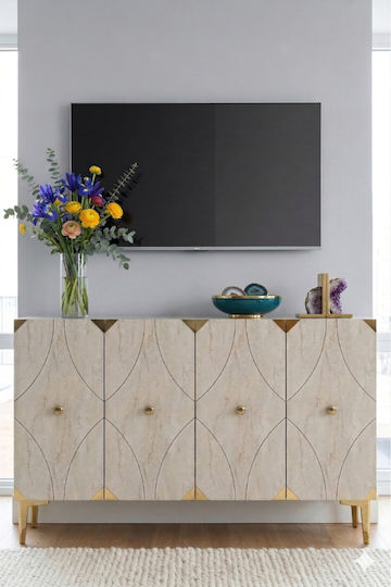 Μπουφές Ξύλινος με Καθρέπτη Λευκός 120x32x75cm