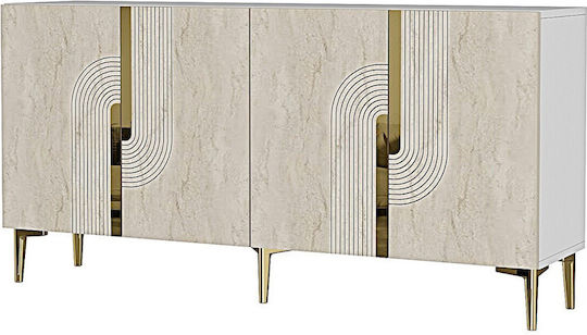 Μπουφές Ξύλινος με Καθρέπτη Λευκός 180x32x75cm