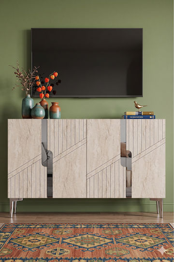 Μπουφές Ξύλινος με Καθρέπτη Λευκός 120x32x75cm