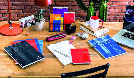 Clairefontaine Μπλοκ Σημειώσεων Σπιράλ Α4 80 Φύλλων Ριγέ με Σκληρό Εξώφυλλο και Στυλοθήκη RED