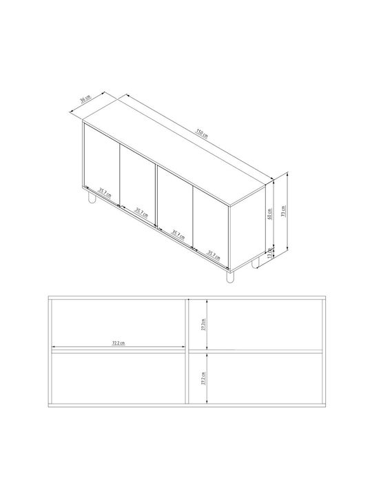 SteweHome Sideboard Holz 150x36x73cm Mehrfarbig