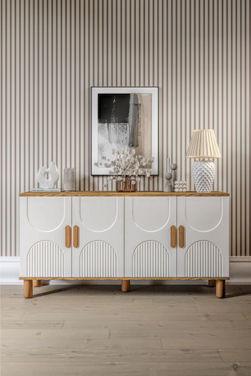 SteweHome Sideboard Aus Holz Ecru 160x40x79cm
