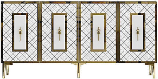 Μπουφές Ξύλινος με Καθρέπτη Λευκός 150x32x75cm