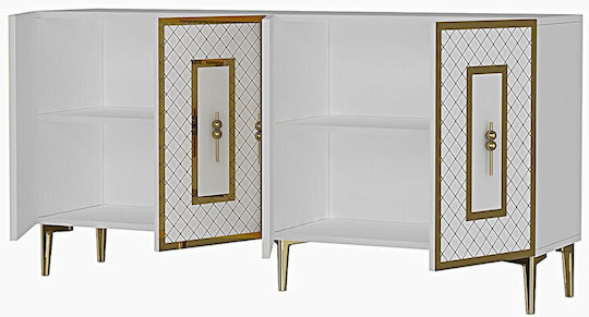 Буфет Дървен с Огледало Бял 150x32x75см
