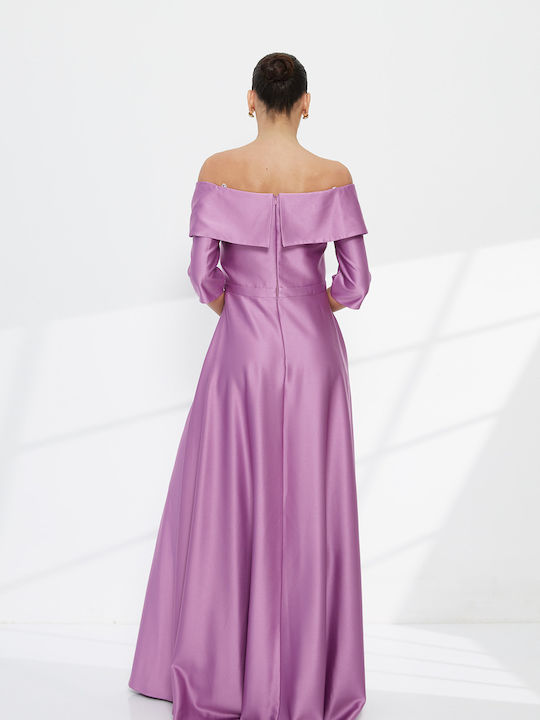Maxi Dress for Wedding Christening Satin Open Back Lilac F2744_0058