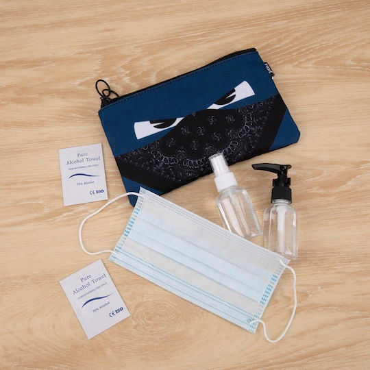 Double Zippered Pencil Case Textile Mask Zipit Face-it Bandit Blue
