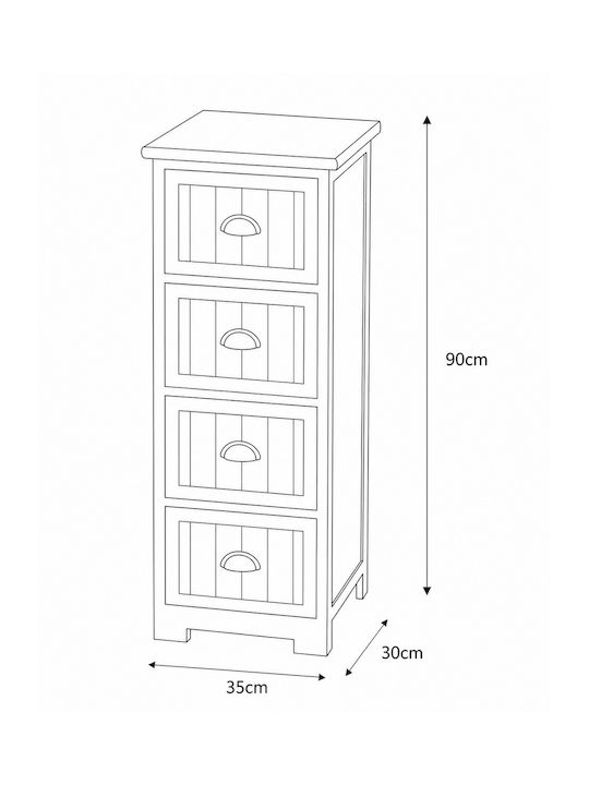Wooden Storage Drawers with 4 Drawers L35xW30xH90cm