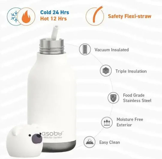 Asobu Stainless Steel Kids Water Bottle Thermos with Straw Besties Cow 475ml
