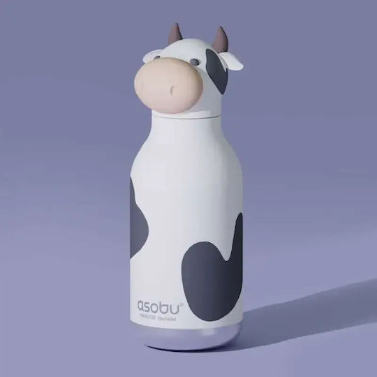Asobu Stainless Steel Kids Water Bottle Thermos with Straw Besties Cow 475ml