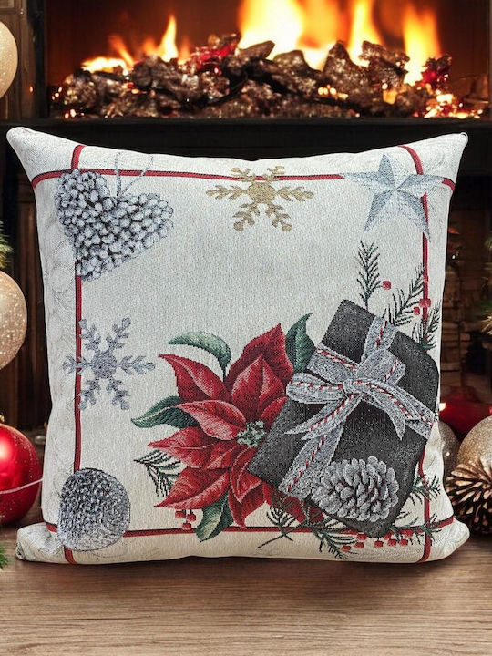 Linea Home Christmas Decorative Square Pillowcase Flower Beige 45x45cm