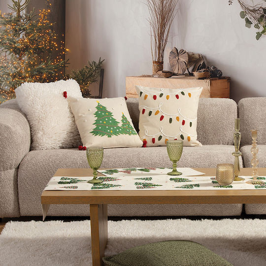 Възглавница Декоративна Коледна Пълнеж Happy Holiday Tree Бежова Nef-nef Homeware 45x45