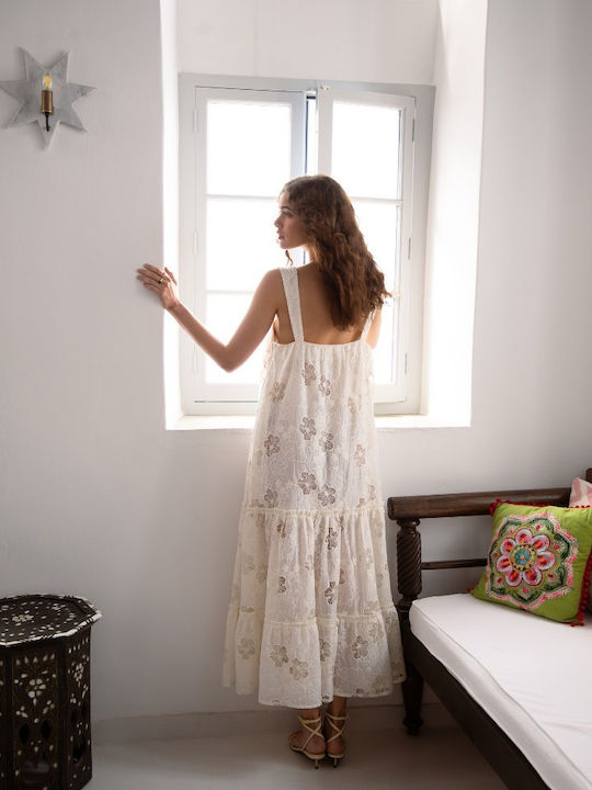 Sommer Midi Damenkleid Floral Ecru