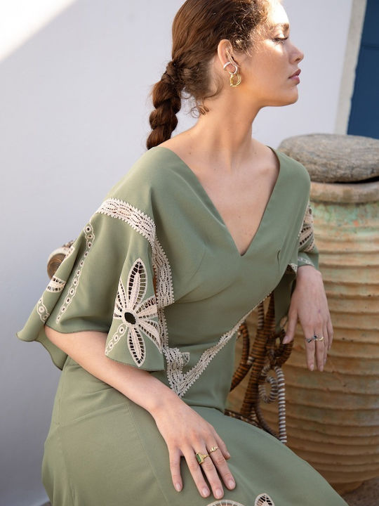 Midi Abendkleid Mit Spitze Grünes