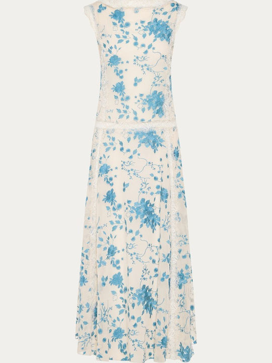 Maxi Floral Ecru Blue Dress