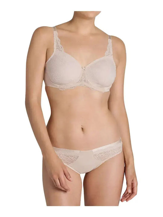 Contouring Sensation Minimizer Minimizer Bra without Padding Underwire Beige