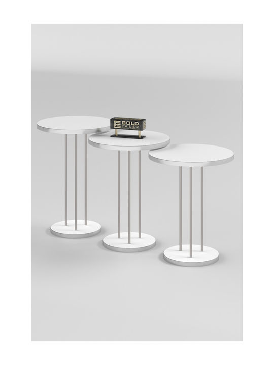 Round Zigon Set Wooden Silver 3 Pieces W34xL34xH48cm