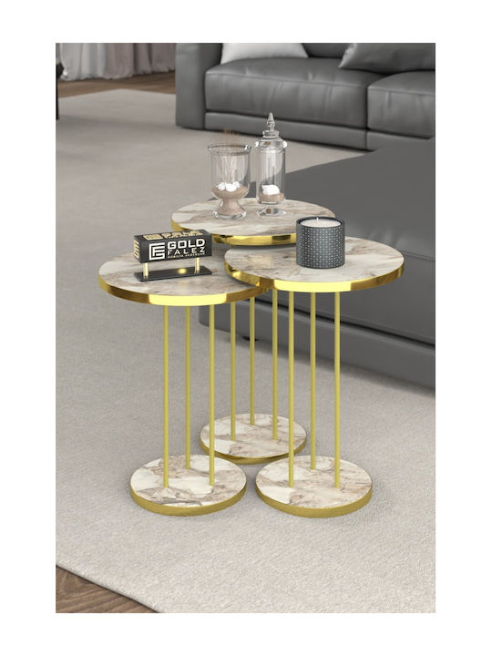 Round Zigon Set Wooden Gold 3 Pieces W34xL34xH48cm