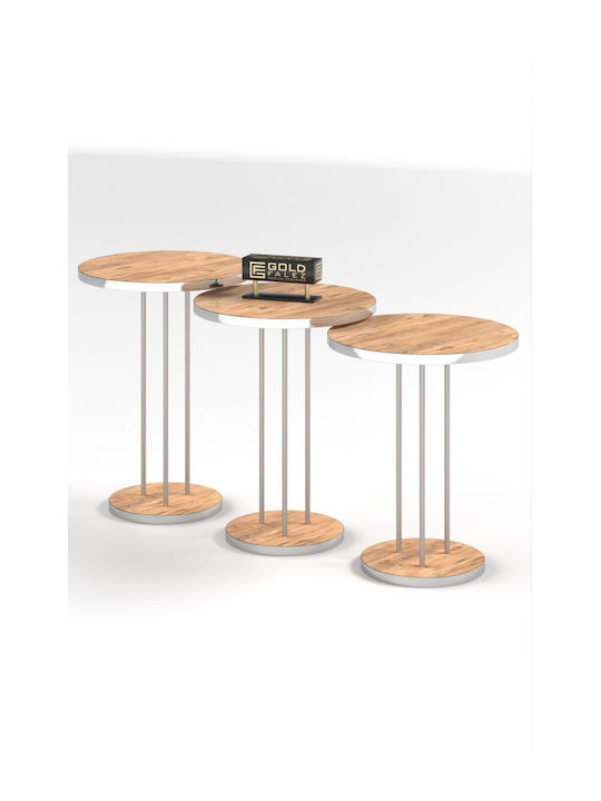 Round Zigon Set Wooden Silver 3 Pieces W34xL34xH48cm