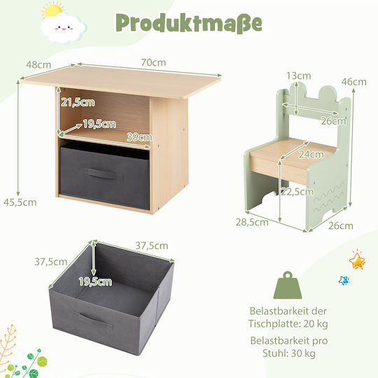 Costway Kinder Tische Set mit Stühlen für Malerei Grüne Costway