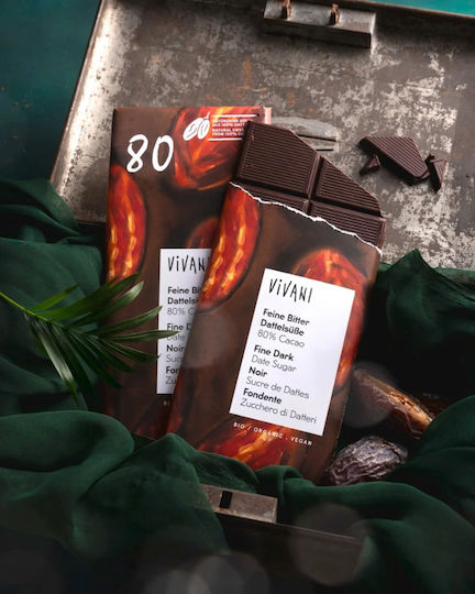 Vivani Βιολογική Vegan Μαύρη Σοκολάτα 80% Κακάο 100% Χουρμάδες 80g 18848