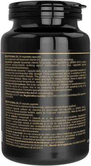 Vita Code Lab Vitamina D3 Liposomală pentru Susținerea Imunității și Sănătatea Oaselor 2000 UI 30 capsule pe bază de plante