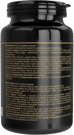 Vita Code Lab Vitamina K2 Liposomală pentru Sănătatea Oaselor 100mcg 30 capsule pe bază de plante