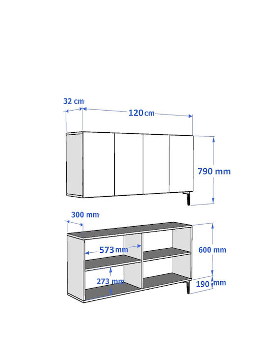 Μπουφές Ξύλινος Καφέ 120x30x79cm