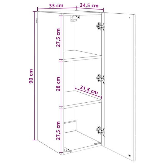 vidaXL Bathroom Cabinet 33x34.5x90cm Oak