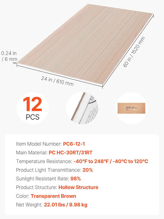 Vevor Panou De Acoperiș Din Policarbonat 152x61cm