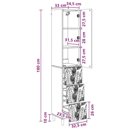 vidaXL Bathroom Column Cabinet Wall Hung M33xD34.5xH90cm White