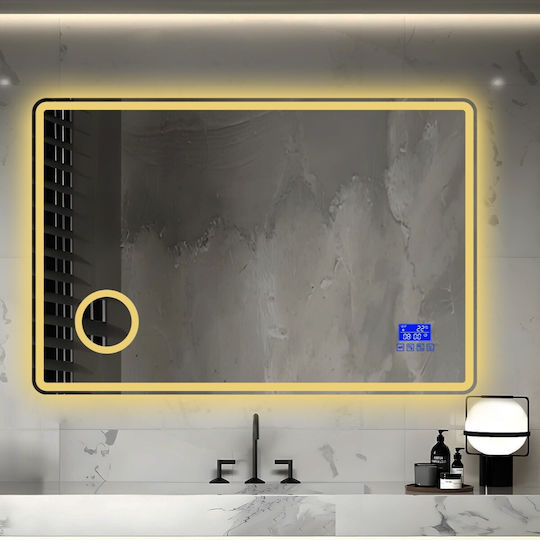 Futura Oglindă de Baie Rectangulară cu Mărire cu Lumini LED cu Atingere cu Bluetooth 120x80cm Transparentă