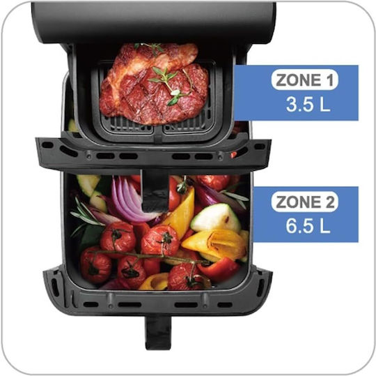 Emerio Double Chamber XL Air Fryer Vertical Air Fryer 2 Buckets 3.5lt + 6.5lt 2 Heating Elements & Touch Screen 2500W