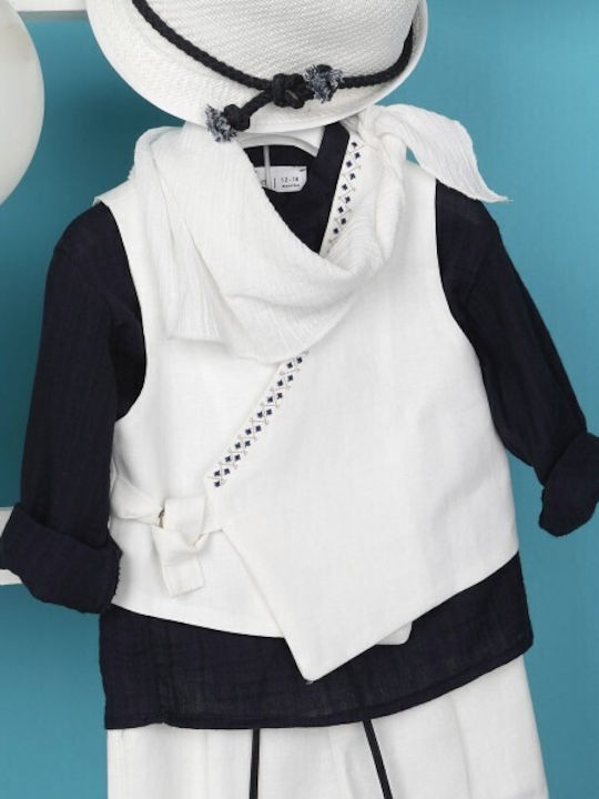 Bambolino Baptism Suit with Vest for Boys Linen White