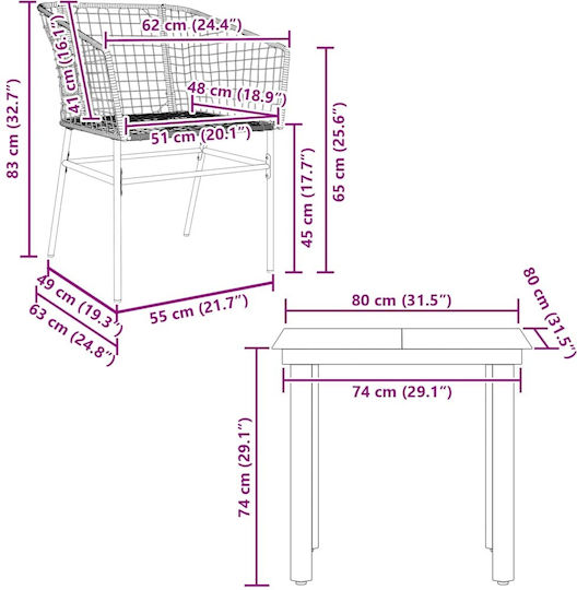 Set Sala De Mese Pentru Exterior 3 Piese Negru Cu Perne