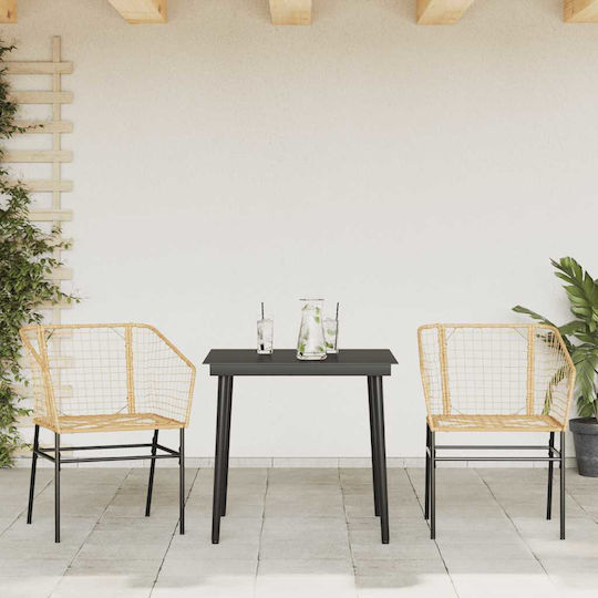 Garden & Outdoor Furniture Set Dining Room 3 Pieces Black with Pillows
