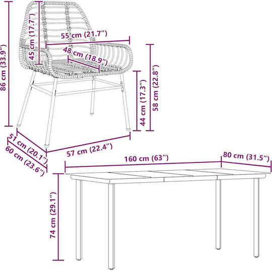 Set Sala De Mese Pentru Exterior 5 Piese Negru Cu Perne