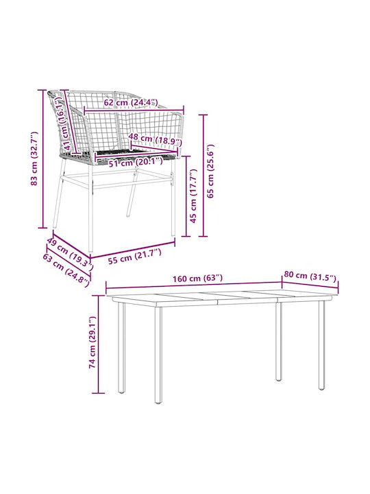 Garden & Outdoor Furniture Sets Dining Room Set 5 Pieces Black