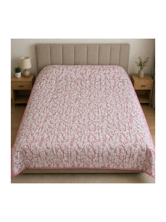 Kotonia Home Pătură Dublă cu Umplere Microfibra 200x230 cm Roz 150 GSM